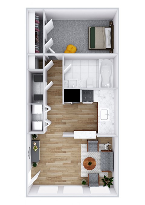 Floor plan for 1 bed, 1 bath, 650 sqft